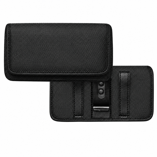 Black Belt Horizontal Pouch for Apple iPhone 18 Pro Max with Card Slot & Metal Clip