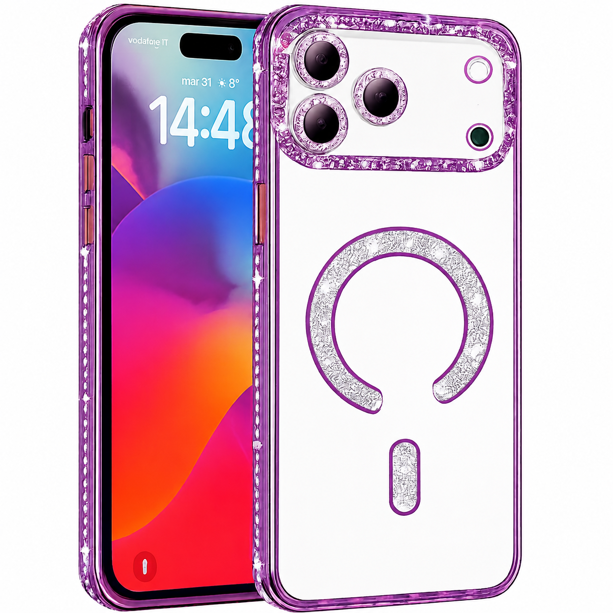 Purple Glitter MagSafe Case for Apple iPhone 17 Pro Max Shockproof Phone Case