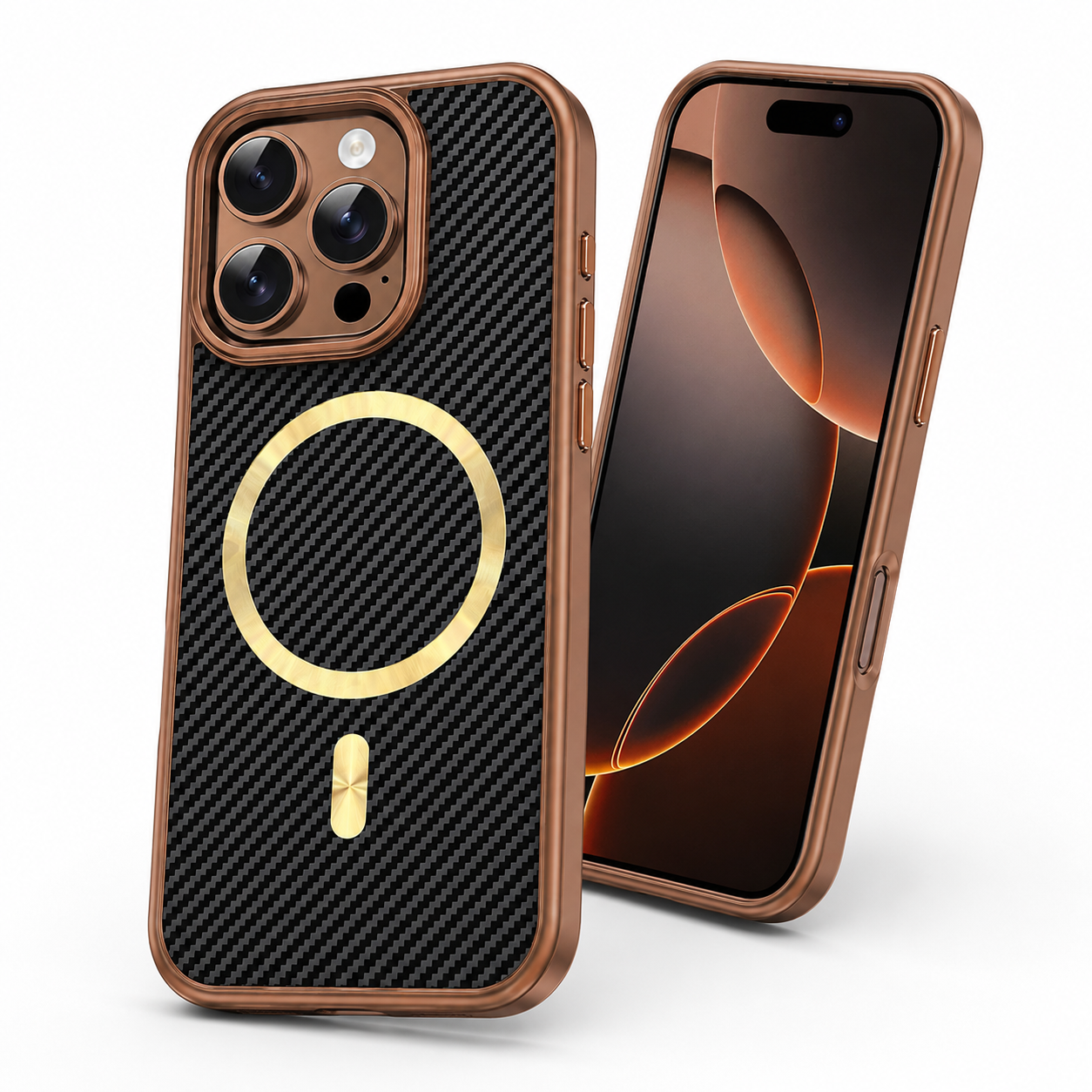 Brown carbon style iPhone 12 MagSafe protective phone cover