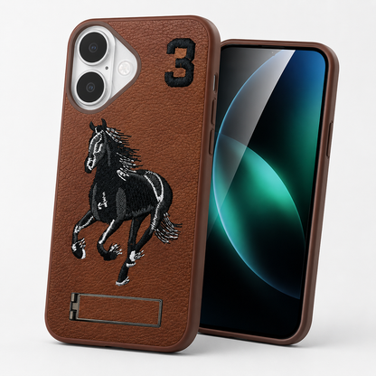 OTCR Horse Design Stand Case, Slim Protective iPhone 16 Cover, Impact Resistant Phone Case, Durable Mobile Cover