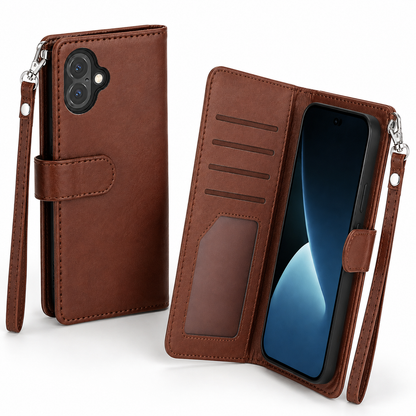 Apple iPhone 17 brown wallet phone case with nine card slots
