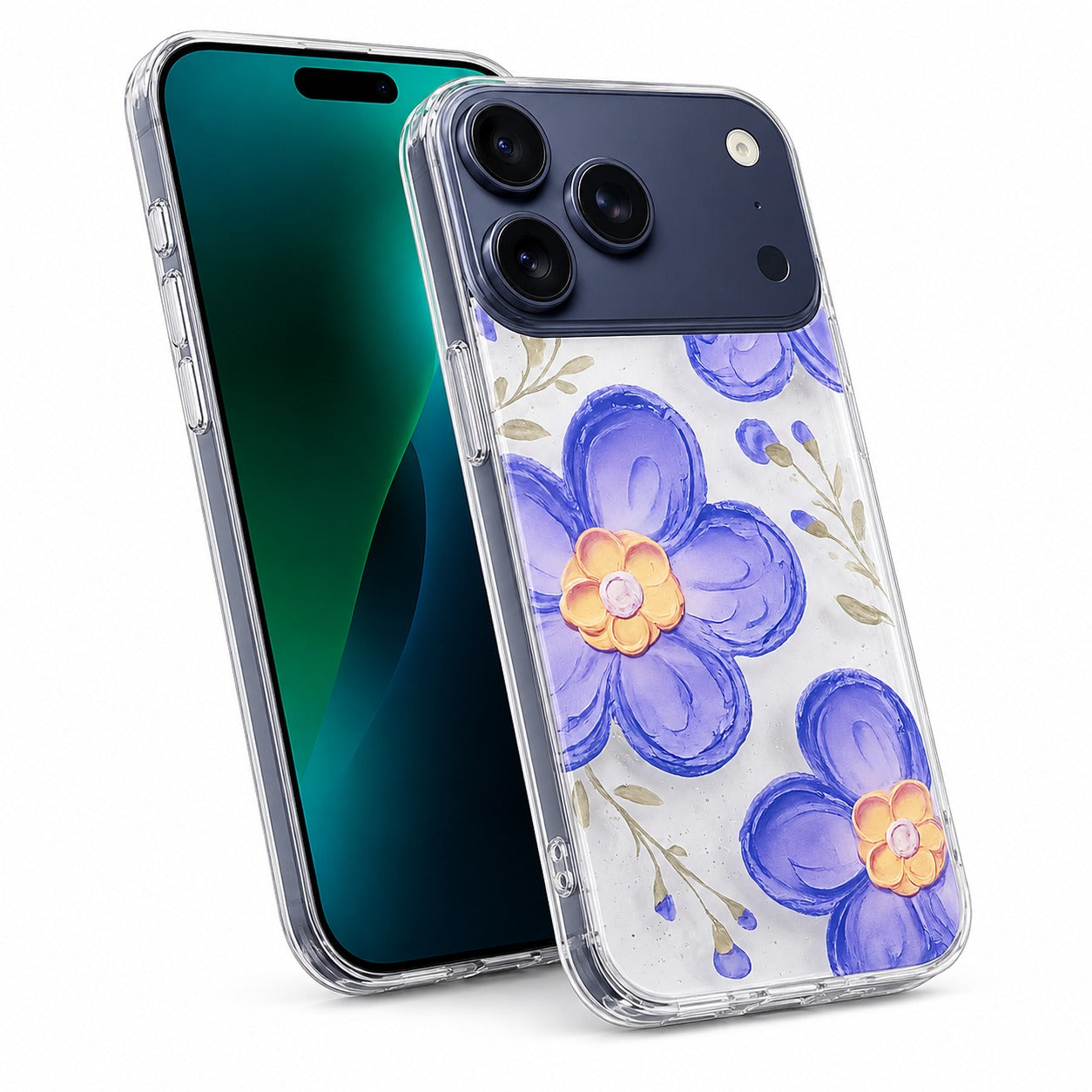 Purple floral transparent phone case with MagSafe compatible protective cover for Apple iPhone 17 Pro Max