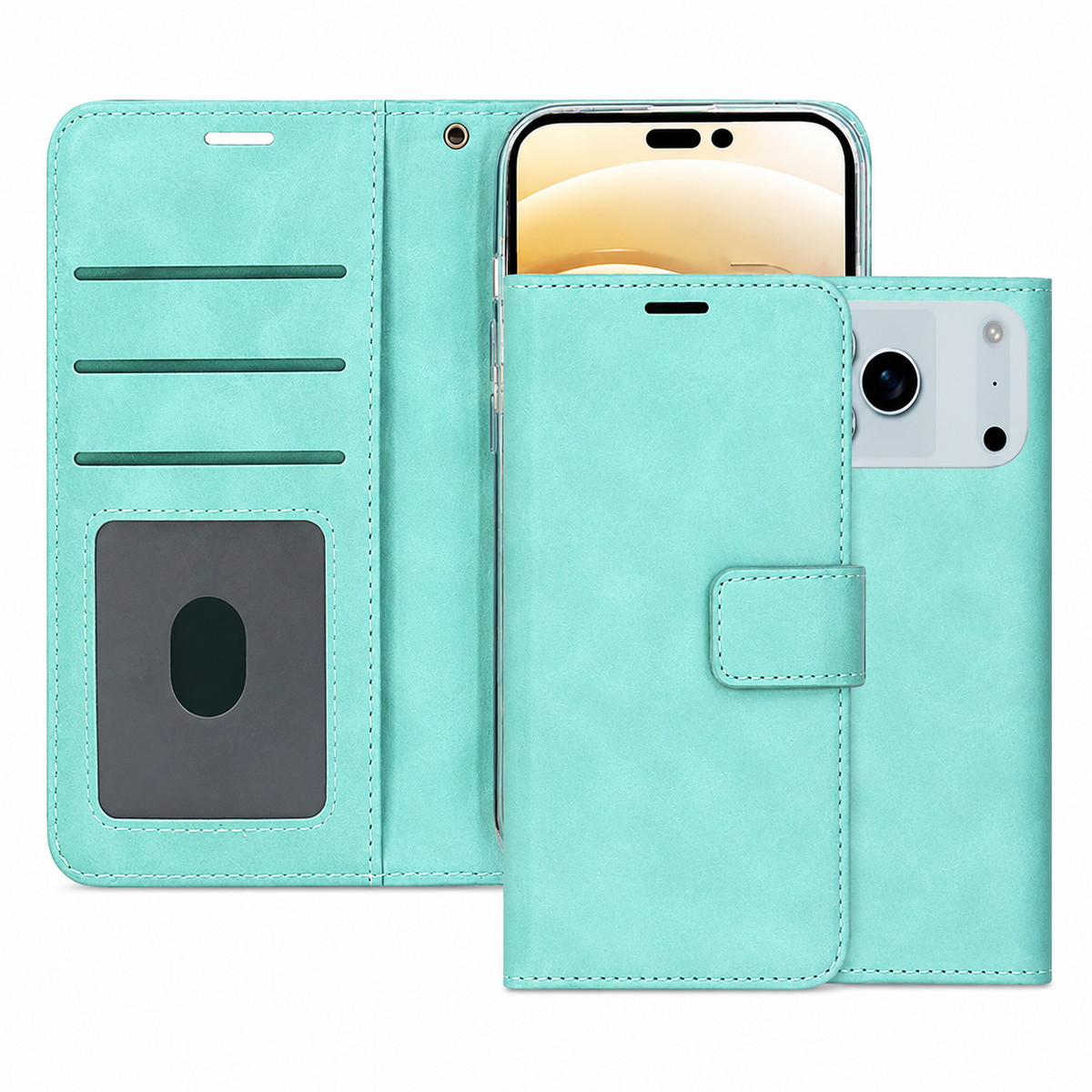 Apple iPhone 18 Pro Max Teal Photo ID Wallet Case Premium Leather Flip Cover