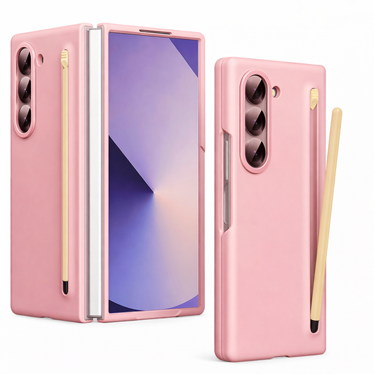 Protective Phone Case – Full Coverage Shockproof Pink Handfeel Case with Pen Slot & Stand