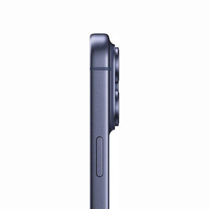future tech gadgets Canada. smart tech store Canada. New Apple iPhone 17 Pro. Gallery image 3. The product is shown from a side view, centered against a seamless white background. It features a sleek, matte dark blue finish with a slightly rounded edge. Two camera lenses are visible at the top, along with a small button below them. A horizontal line separates the upper and lower sections of the device. The lighting is soft, highlighting the smooth texture of the material without harsh shadows.