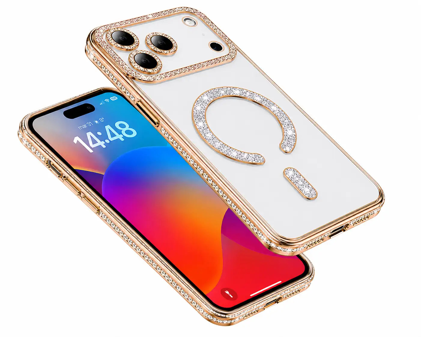 Premium Gold Glitter iPhone 17 Pro Case Wireless Charging Compatible MagSafe Phone Cover