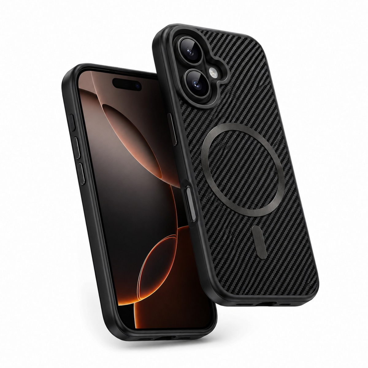 Black Carbon Fiber Phone Case, Impact Resistant Mobile Cover, MagSafe Magnetic Case, Designer iPhone 16 Case
