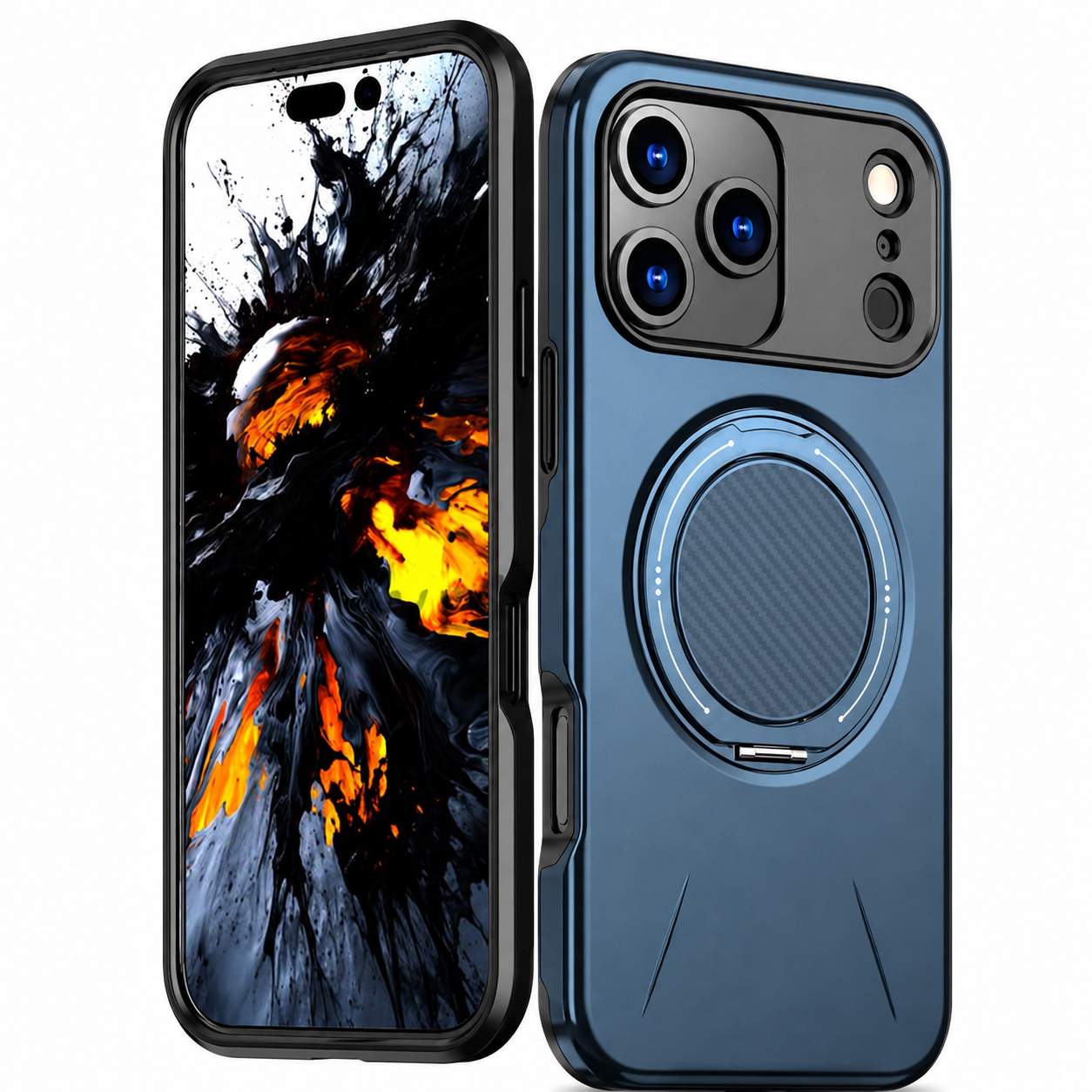 Green Protective Smartphone Case, Military Grade Phone Case, Magnetic Ring Stand Cover