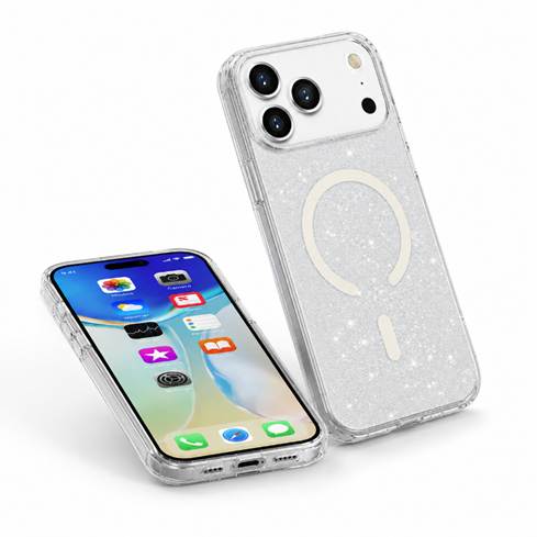 Transparent Glitter Phone Case for Apple iPhone 18 Pro Max MagSafe Compatible Protective Case