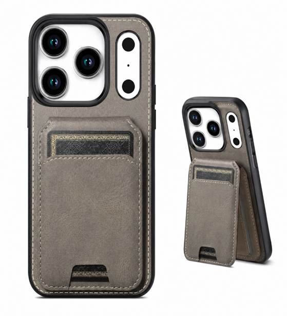 Grey iPhone 18 Pro Max Wallet Case, MagSafe Phone Case, Shockproof Protective Cover