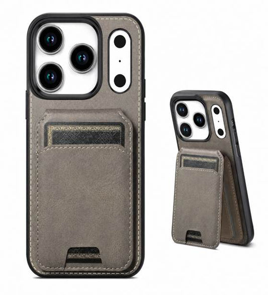 Grey iPhone 18 Pro Max Wallet Case, MagSafe Phone Case, Shockproof Protective Cover