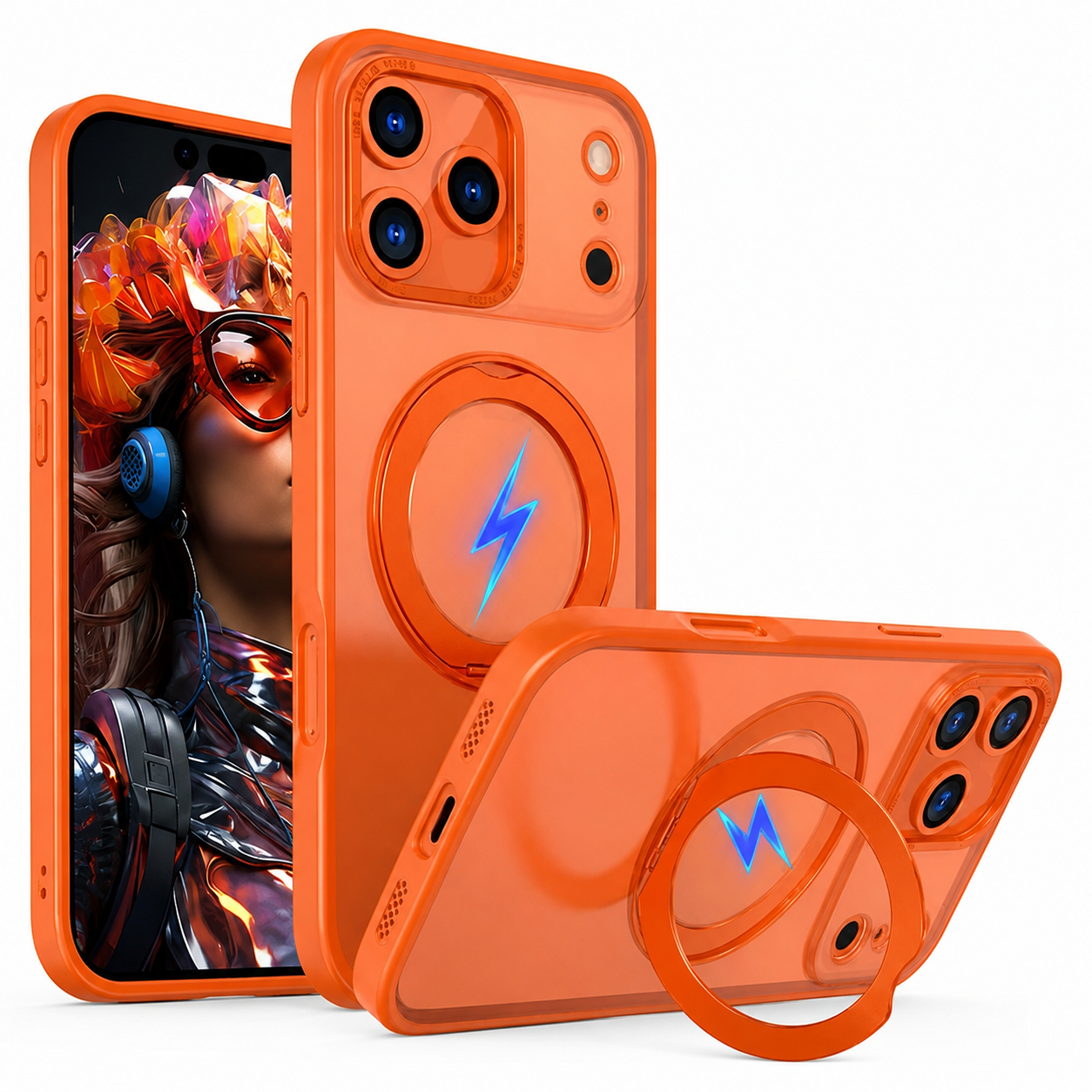 Orange MagSafe Ring Stand Case for Apple iPhone 17 Pro Max Shockproof Protective Phone Cover