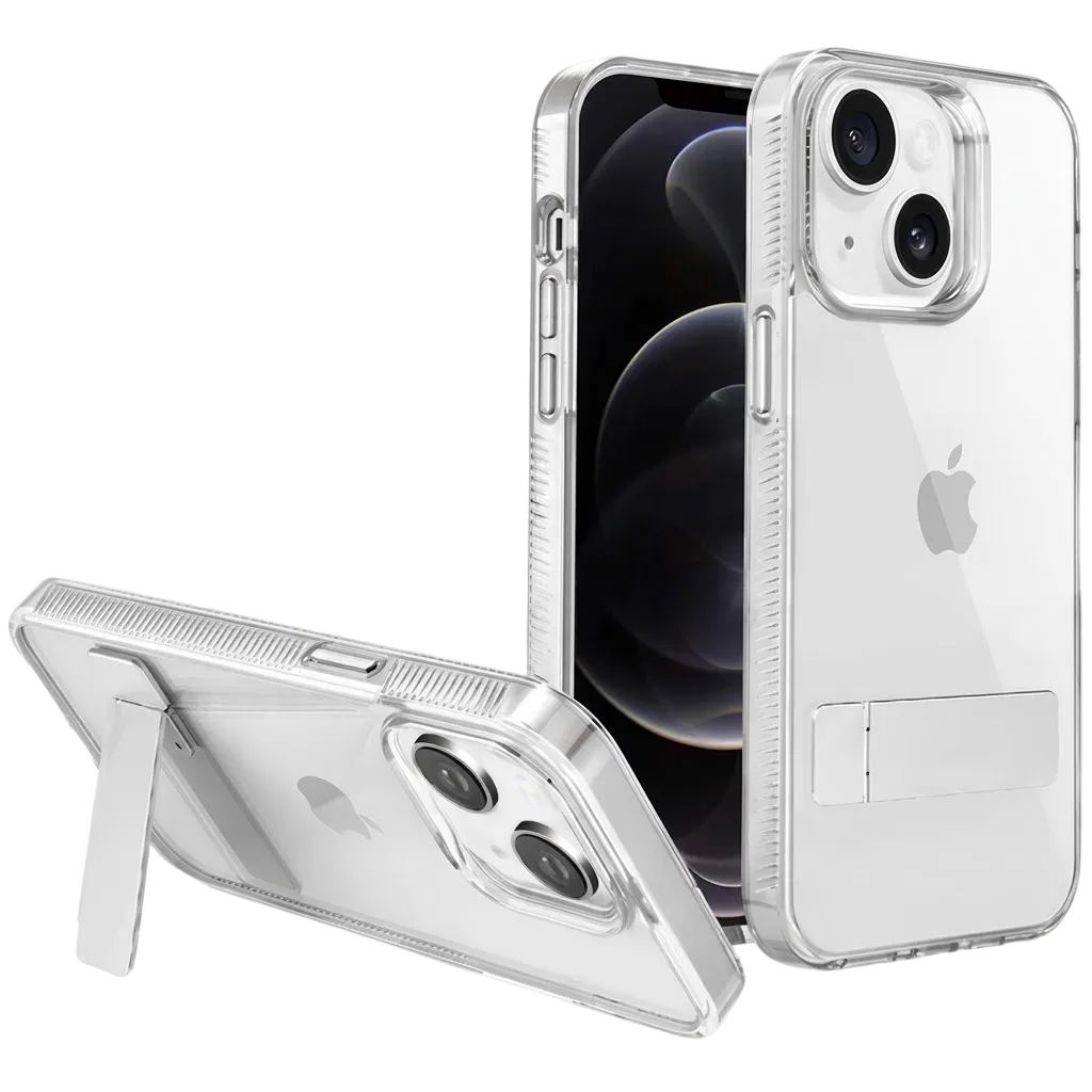 3-Angle Metal Kickstand Case for Apple iPhone 14 - Clear