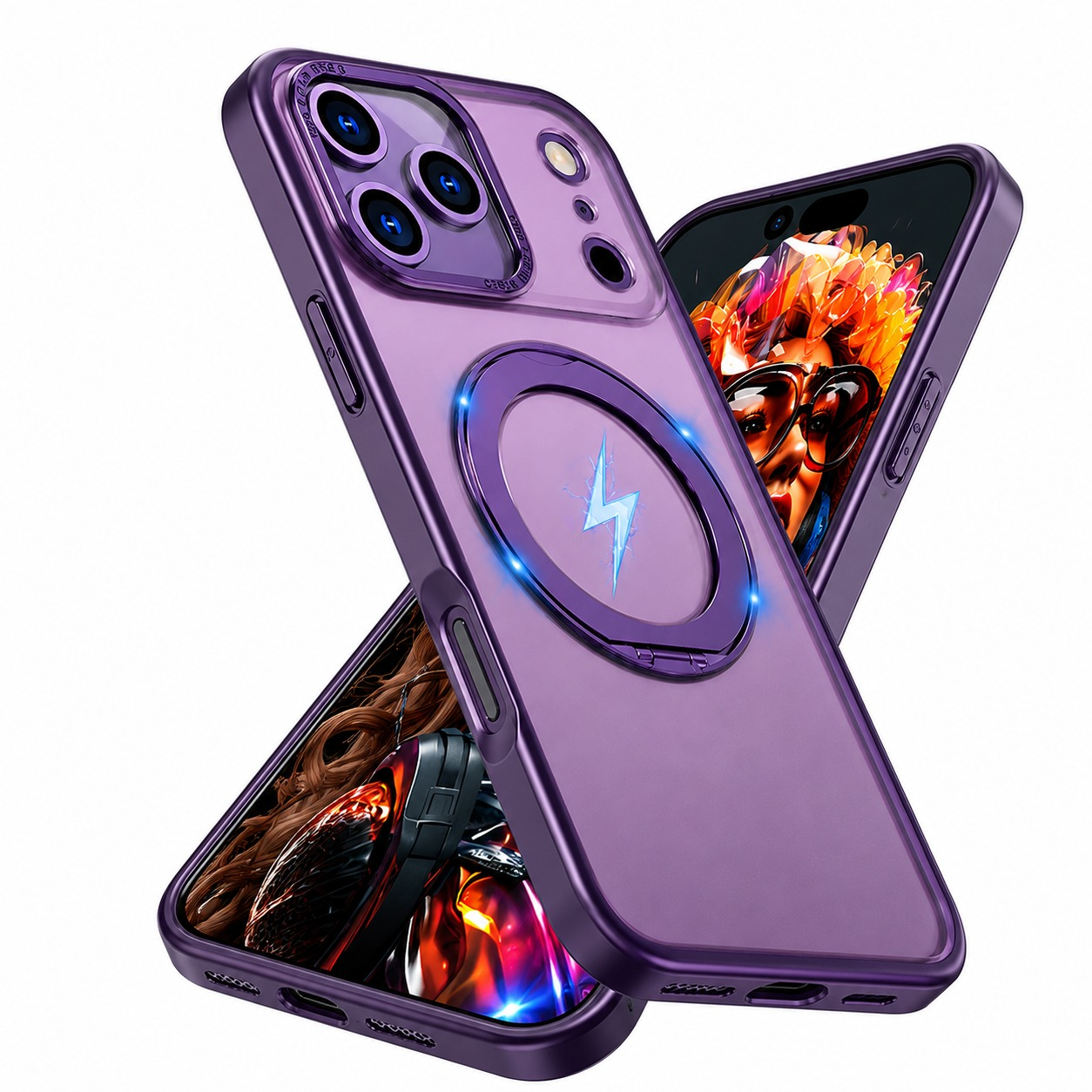 Shockproof Deep Purple iPhone 17 Pro Max Phone Cover with Kickstand