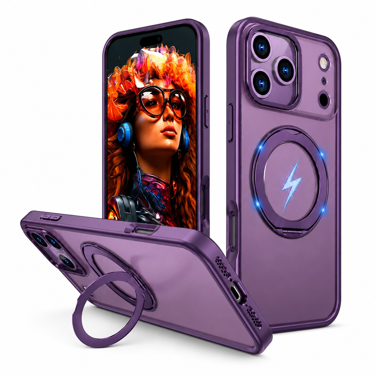 Apple iPhone 17 Pro Max Deep Purple Magnetic Phone Case with Ring Stand