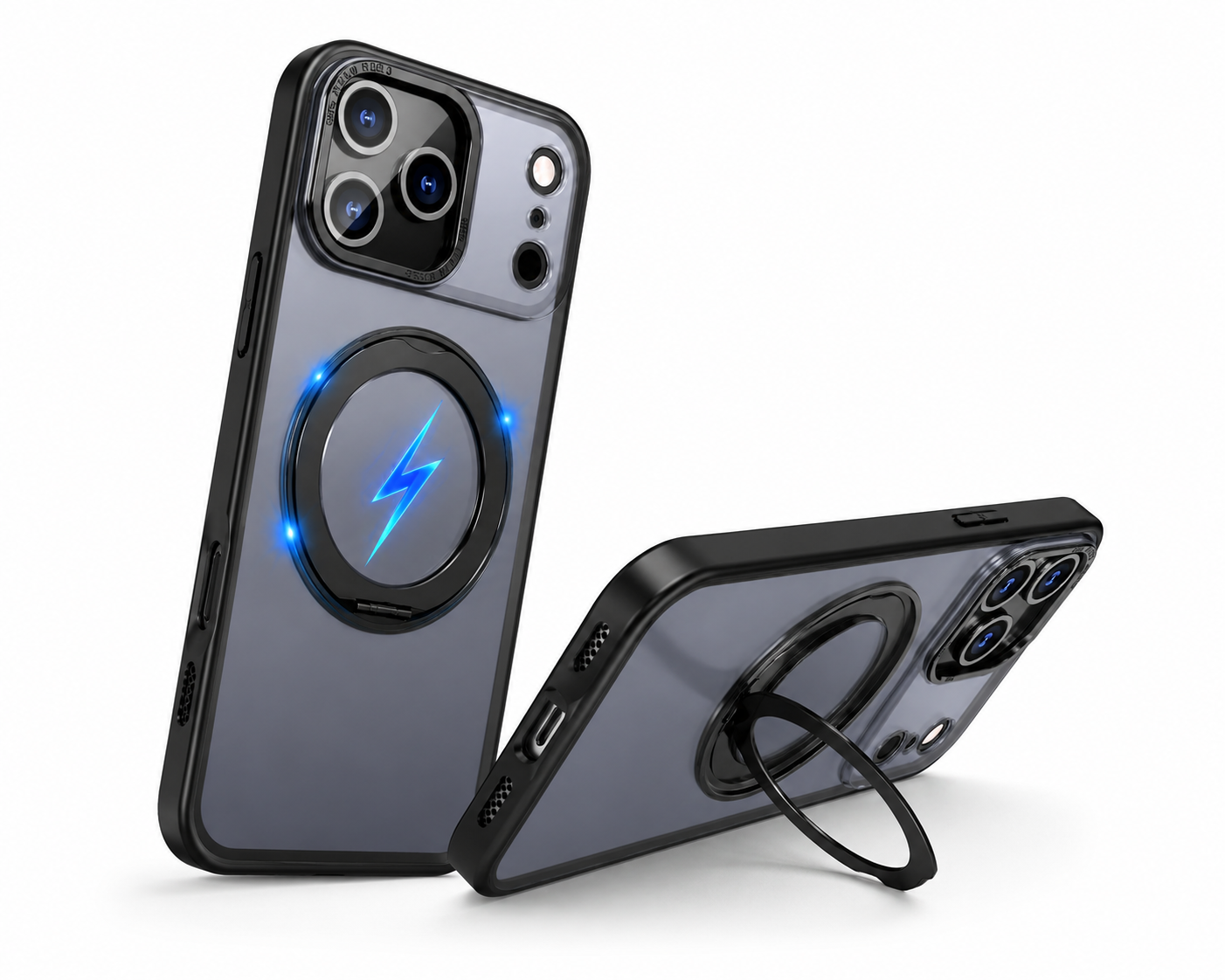Premium Black iPhone 17 Pro Max MagSafe Magnetic Phone Case with Ring Kickstand