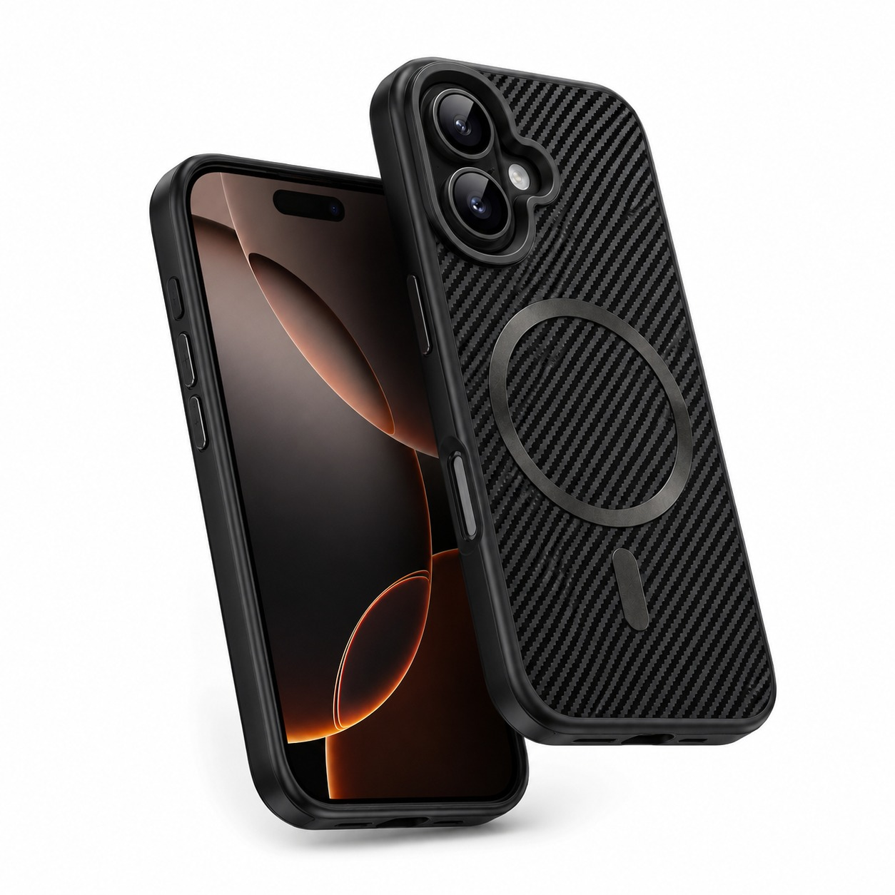 Black Carbon Fiber Phone Case, Impact Resistant Mobile Cover, MagSafe Magnetic Case, Designer iPhone 17 Case