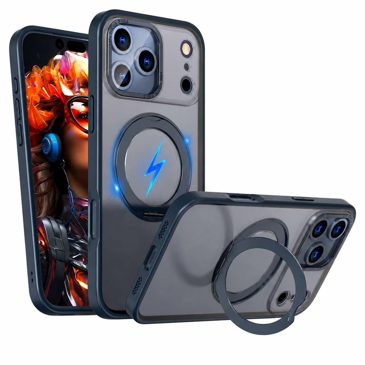 Apple iPhone 17 Pro Max Blue Magnetic Kickstand Protective Phone Case