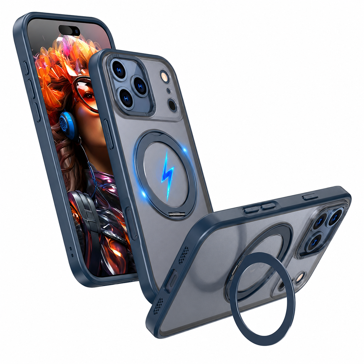 MagSafe Ring Stand Mobile Cover for Apple iPhone 17 Pro Max Blue