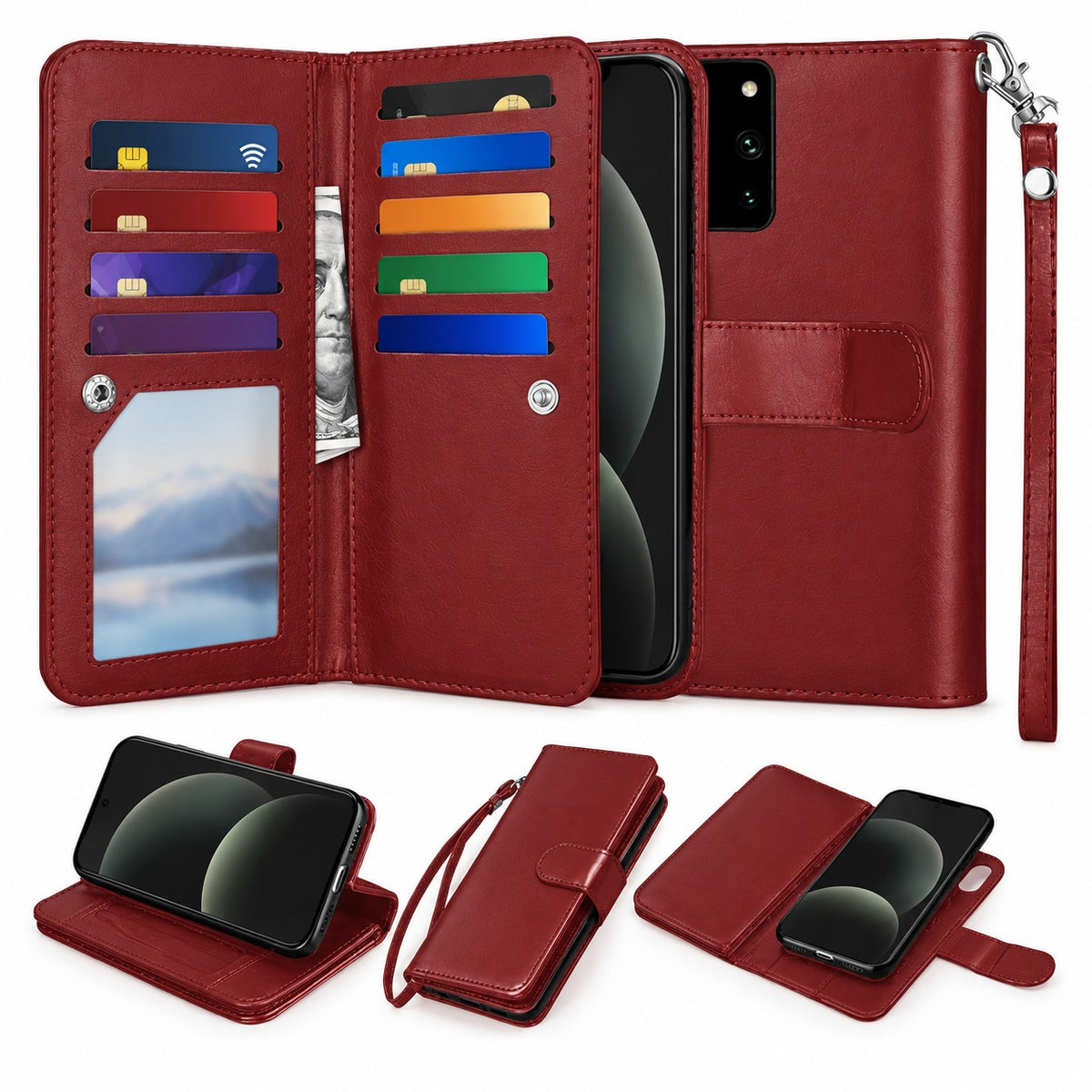 Bifold 9 Card detachable wallet for Samsung Galaxy S20 Ultra - Wine