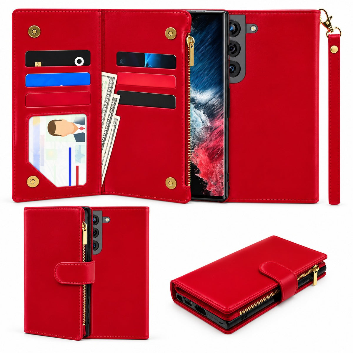 Clutch Detachable Wallet Case for Samsung Galaxy S22 Plus - Red