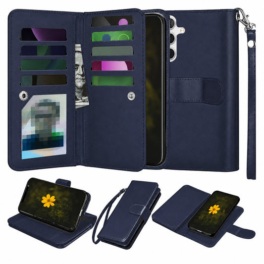 Navy Samsung Galaxy A13 5G / A04S wallet phone case, Bifold 9 Card detachable wallet design
