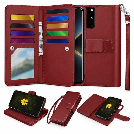 Bifold 9 Card Detachable Wallet Case for Samsung Galaxy S20 - Wine