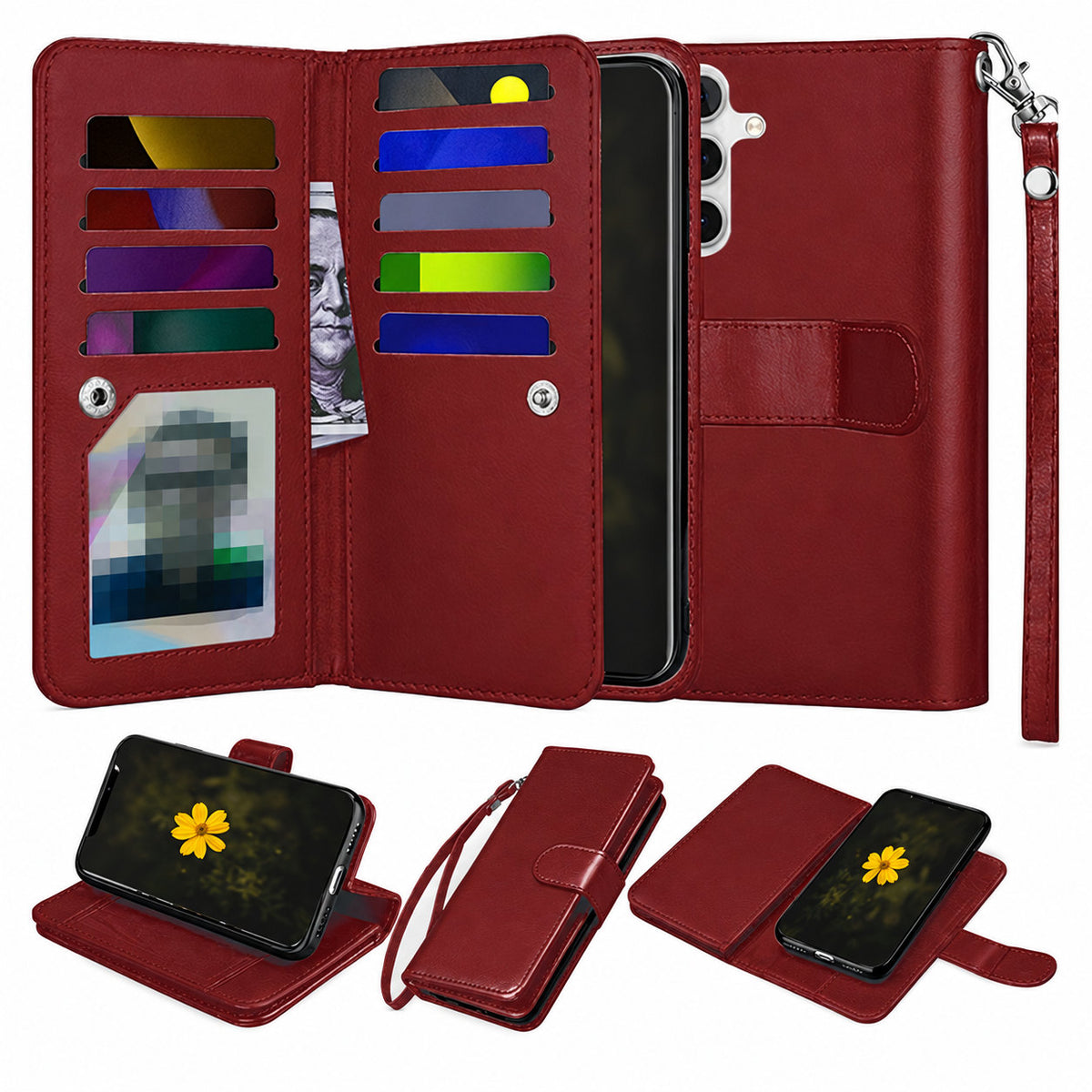 Bifold 9 Card detachable wallet for Samsung Galaxy A14 5G - Brown