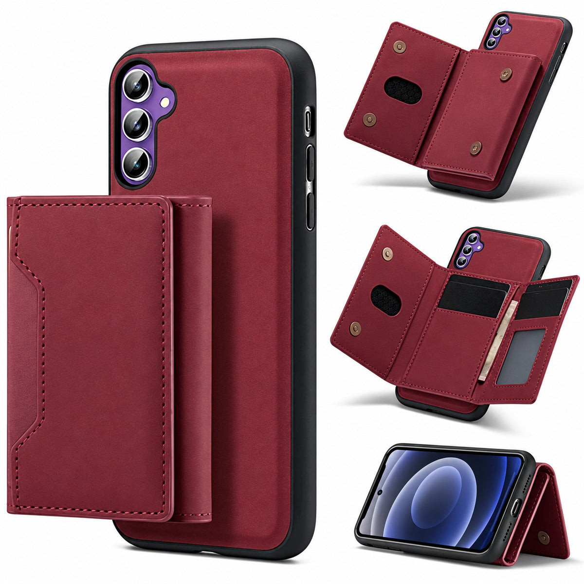 Detachable Card Slot Wallet for Samsung Galaxy S23 FE - Wine