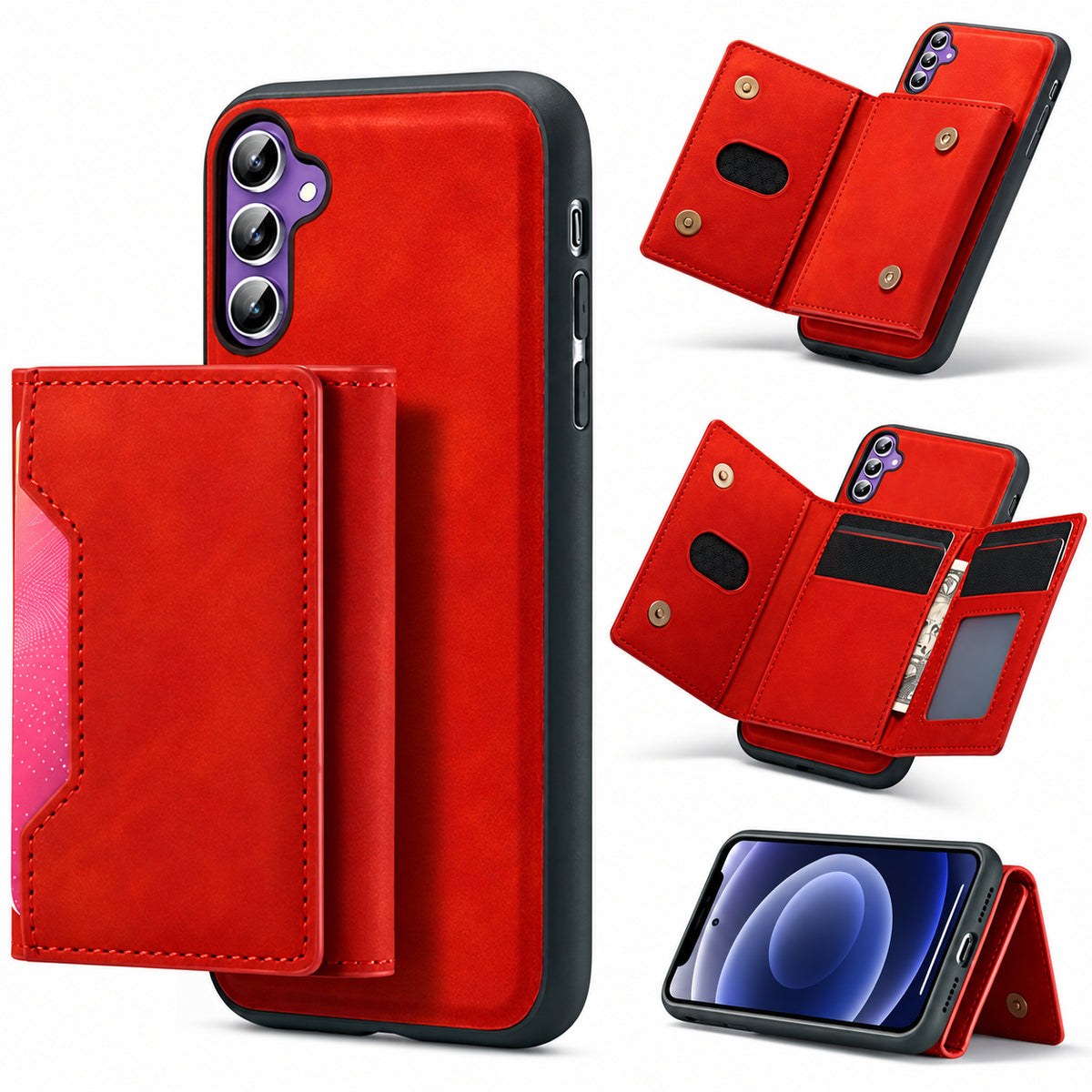Detachable Card Slot Wallet for Samsung Galaxy S23 FE - Red