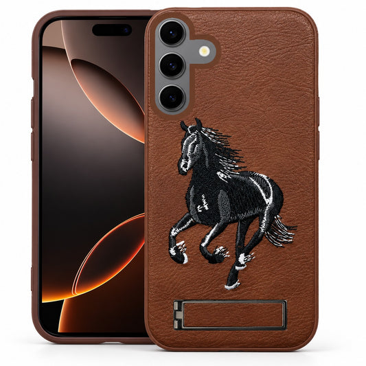 Horse Design with Stand Case for Samsung Galaxy S24 FE - Brown