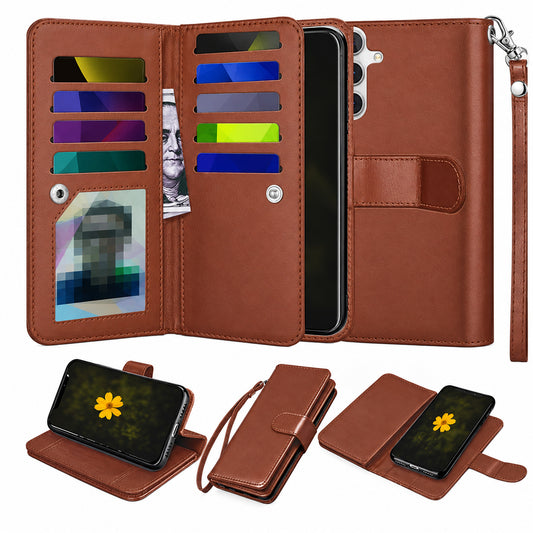 Bifold 9 Card Detachable Wallet Samsung Galaxy S26 Plus - Brown