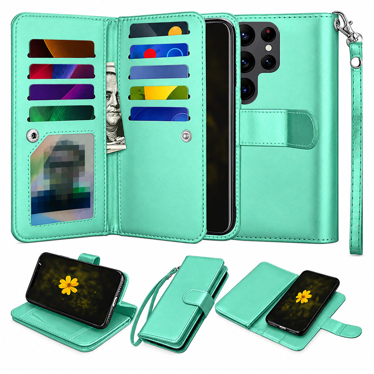 Bifold 9 Card Detachable Wallet for Samsung Galaxy S26 Ultra - Teal