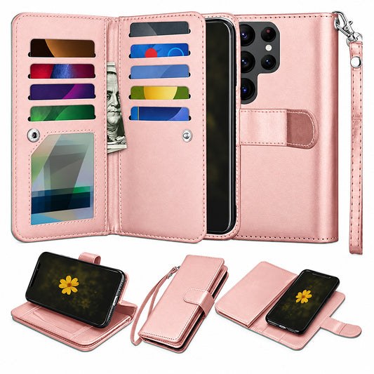 Bifold 9 Card Detachable Wallet for Samsung Galaxy S26 Ultra - Rose Gold