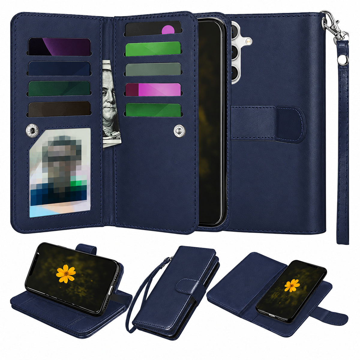 Bifold 9 Card detachable wallet for Samsung Galaxy S26 - Navy