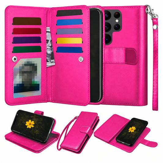 Bifold 9 Card detachable wallet for Samsung Galaxy S25 Ultra - Hot Pink