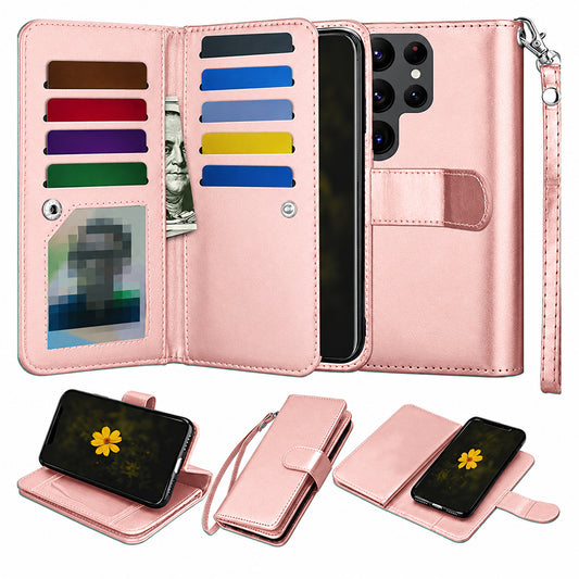 Bifold 9 Card detachable wallet for Samsung Galaxy S25 Ultra - Rose Gold