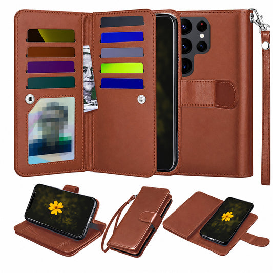 Bifold 9 Card detachable wallet for Samsung Galaxy S25 Ultra - Brown
