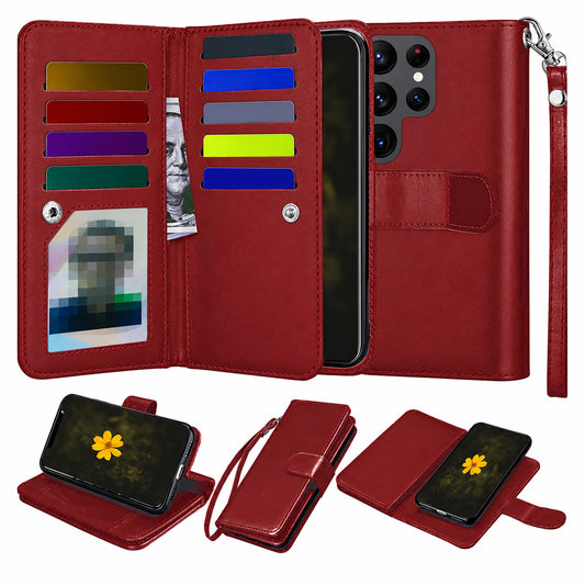 Bifold 9 Card detachable wallet for Samsung Galaxy S25 Ultra - Wine