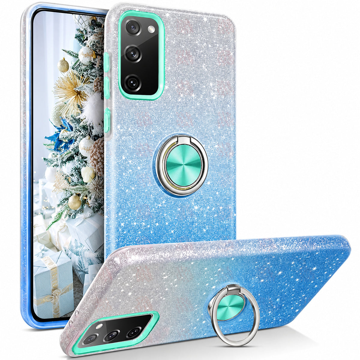 3-in-1 Glitter w/ Ring Case for Samsung Galaxy A15 5G - Blue/Silver