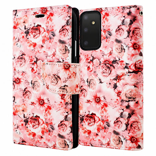 Peach Samsung Galaxy A13 5G / A04S wallet phone case, Floral Wallets design, wallet-style mobile phone cover
