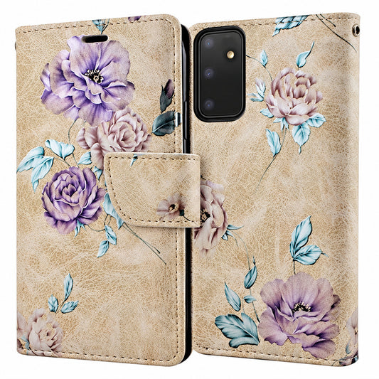 Beige Samsung Galaxy A14 5G wallet phone case, Floral Wallets design, wallet-style mobile phone cover