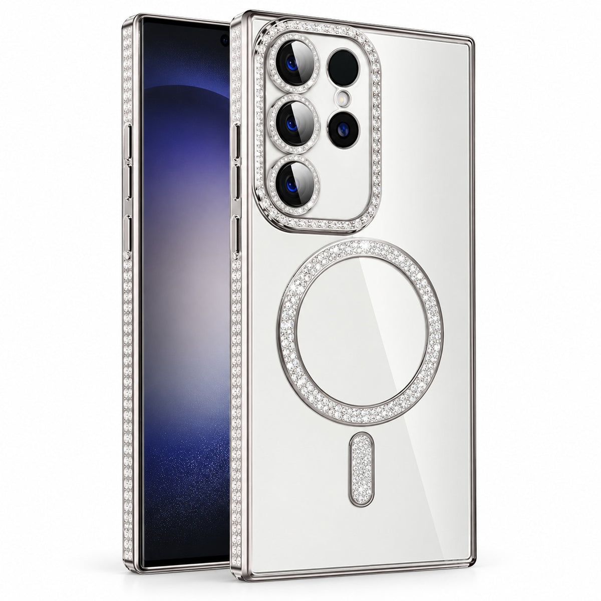 Glitter Electroplated MagSafe Case for Samsung Galaxy S24 Ultra - Silver