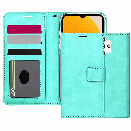 Teal Samsung Galaxy A13 5G / A04S wallet phone case, Photo ID Wallet design, wallet-style mobile phone cover