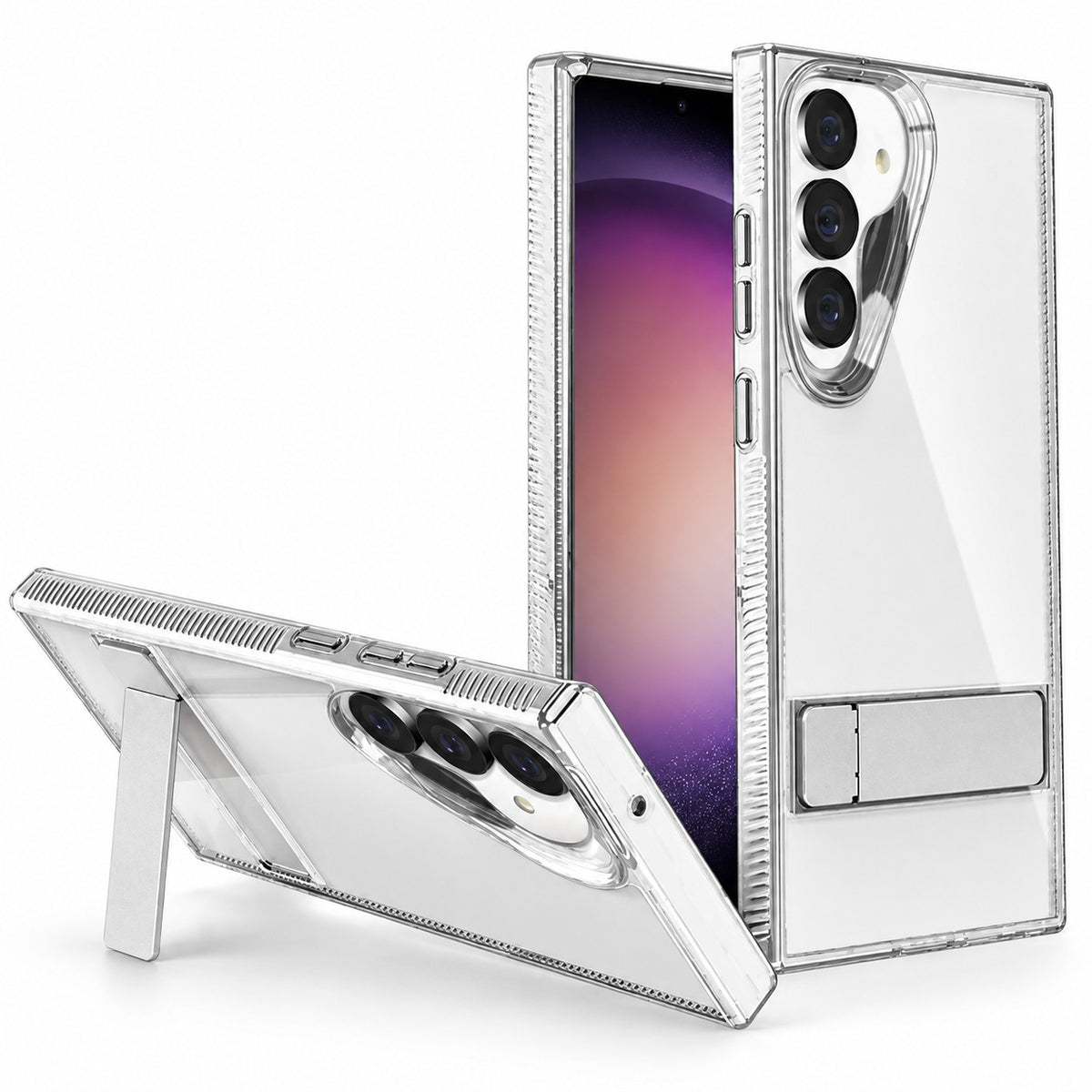 3-Angle Metal Stand Case for Samsung Galaxy S24 Plus - Clear
