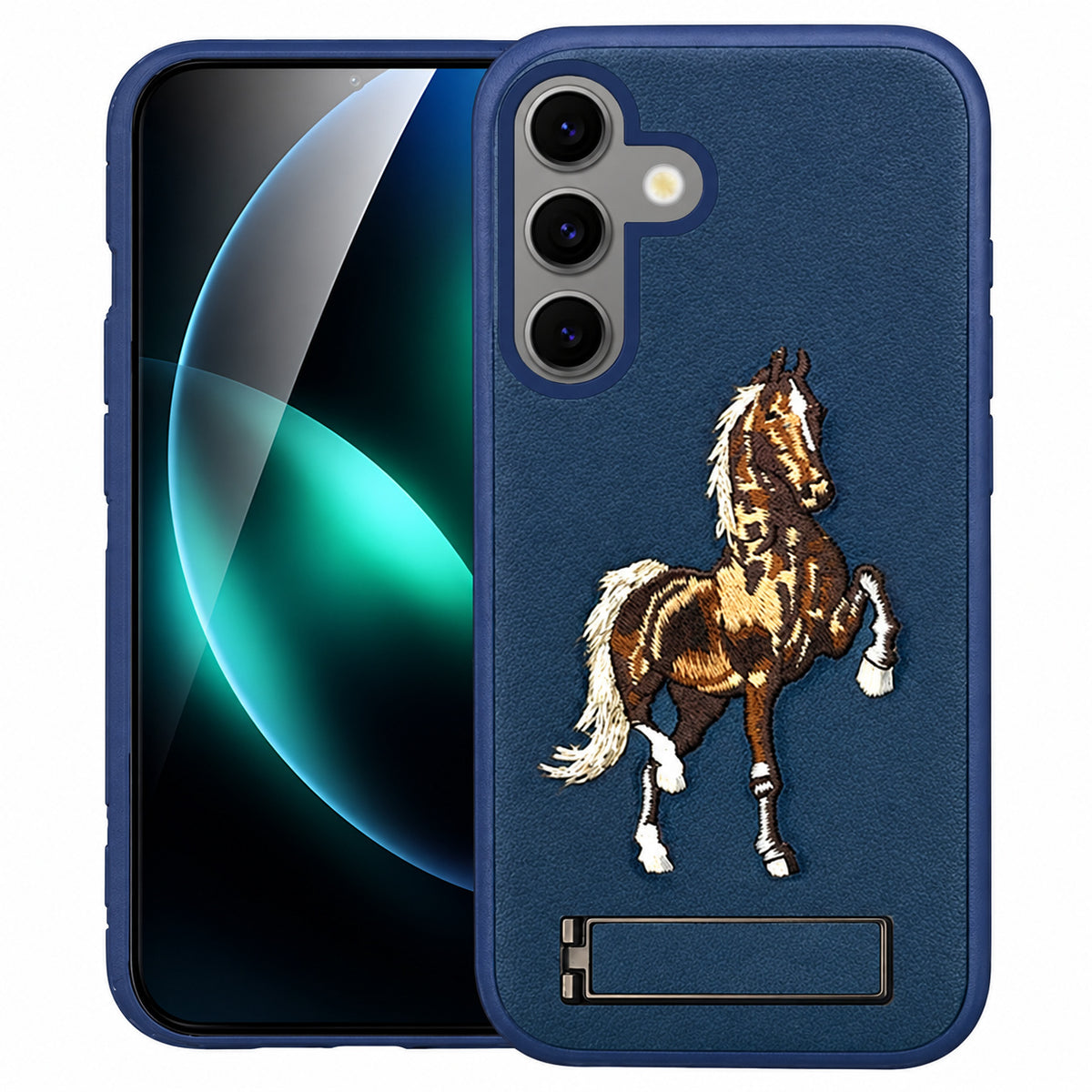 Horse Design W/ Stand Case for Samsung Galaxy S24 - Blue