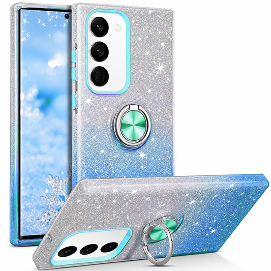 Blue/Silver Samsung Galaxy A26 phone case, 3-in-1 Glitter with Ring Case design, sparkling decorative finish