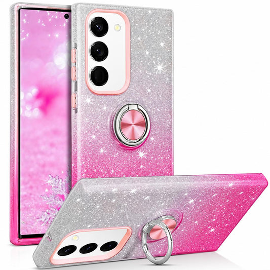 Pink/Silver Samsung Galaxy A26 phone case, 3-in-1 Glitter with Ring Case design, sparkling decorative finish