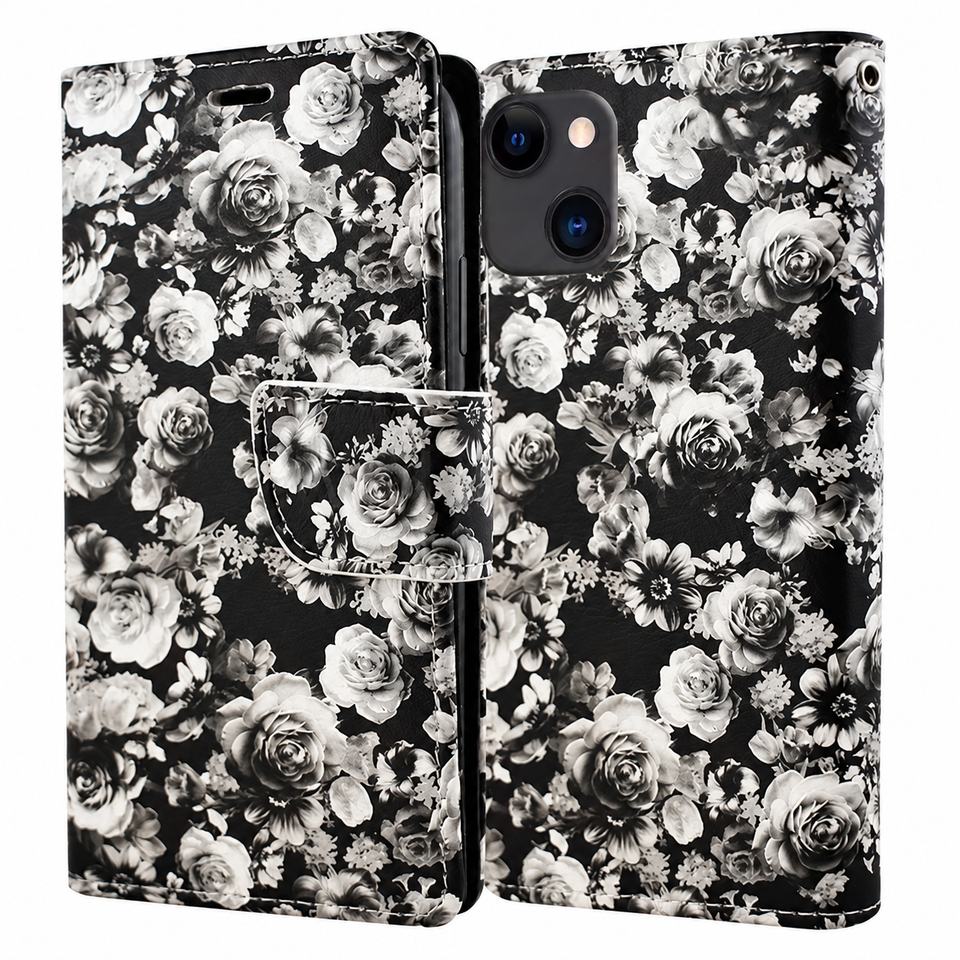 Floral Wallets for Apple iPhone 13 Mini/12 Mini - Black