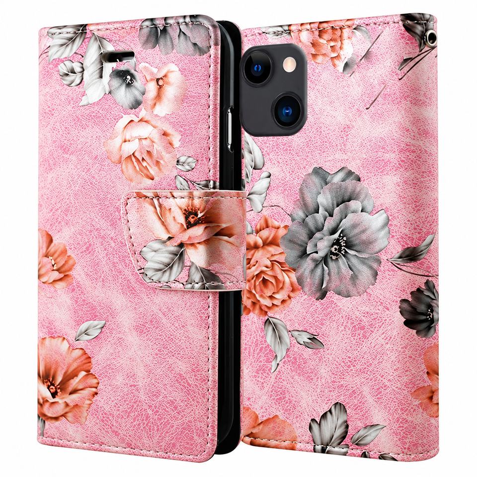 Floral Wallets for Apple iPhone 13 Mini/12 Mini - Light Pink